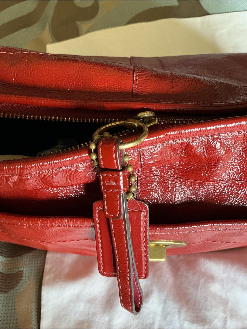 Coach Red Leather Shoulder Bag with Turn-Lock Pocket - Picture 9 of 15